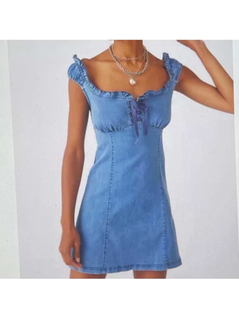 Urban Outfitters Nayda Denim Ruffle Mini Dress